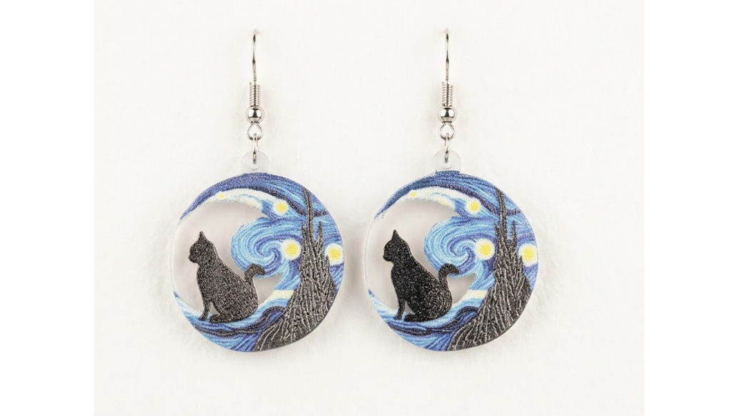 Aros Gato y Luna Estilo Noche Estrellada – Diseño Artístico y Original 1