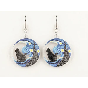 Aros Gato y Luna Estilo Noche Estrellada – Diseño Artístico y Original