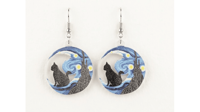 Aros Gato y Luna Estilo Noche Estrellada – Diseño Artístico y Original 1