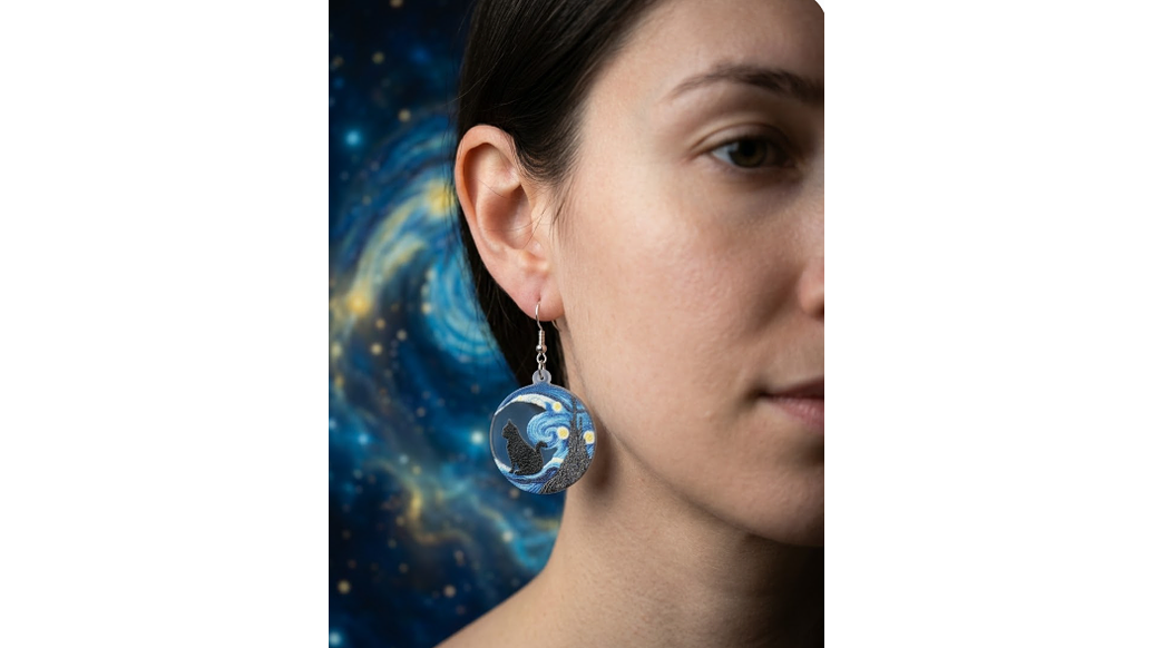 Aros Gato y Luna Estilo Noche Estrellada – Diseño Artístico y Original 2