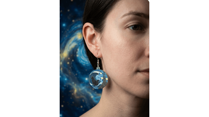 Aros Gato y Luna Estilo Noche Estrellada – Diseño Artístico y Original 2