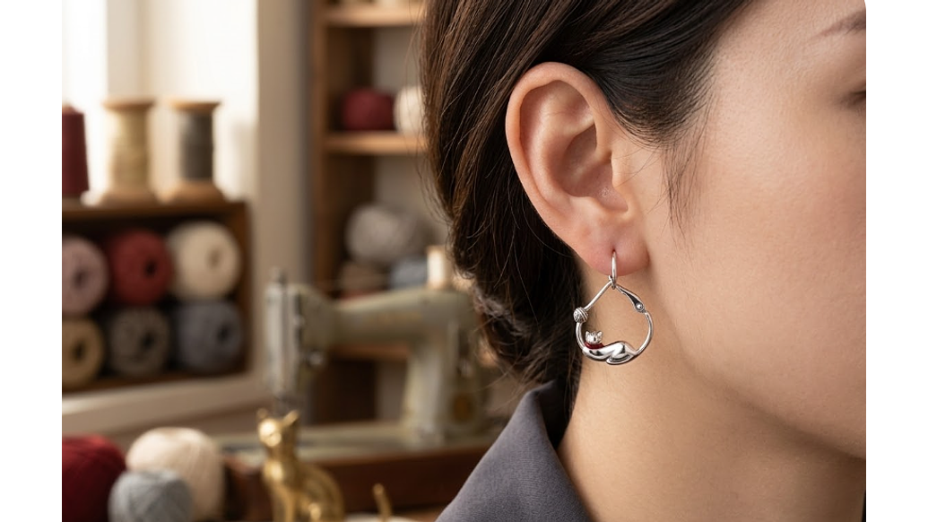 Aros Plata 925 Gato Durmiendo con Corazón Rojo – Diseño Elegante y Significativo 2