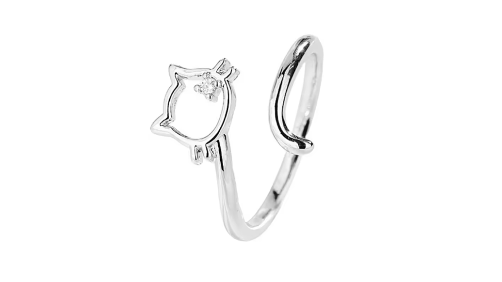 Anillo Gatito con Circonita en Plata 925 Ajustable – Estilo Romántico y Delicado 1