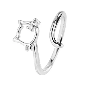 Anillo Gatito con Circonita en Plata 925 Ajustable – Estilo Romántico y Delicado