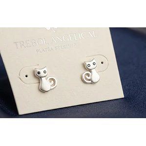 Aros Gatito Minimalista en Plata 925 con Ojos Negros – Detalle que Enamora