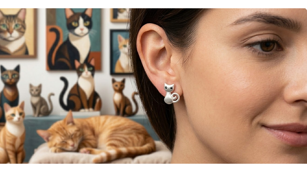 Aros Gatito Minimalista en Plata 925 con Ojos Negros – Detalle que Enamora 2