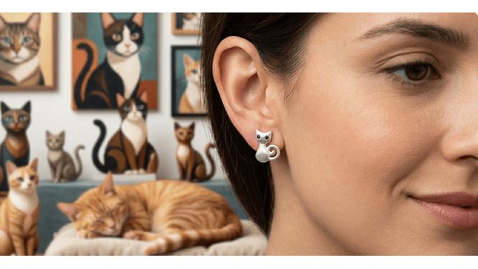 Aros Gatito Minimalista en Plata 925 con Ojos Negros – Detalle que Enamora 2