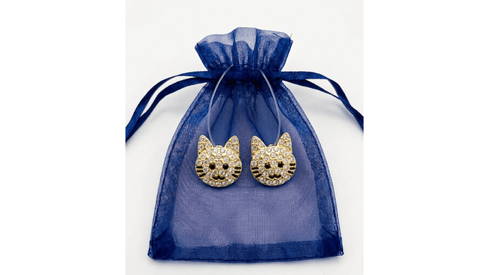 Aros Gatito Brillante con Cristales – Estilo Dulce y Sofisticado 3