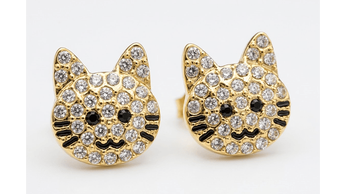 Aros Gatito Brillante con Cristales – Estilo Dulce y Sofisticado 1