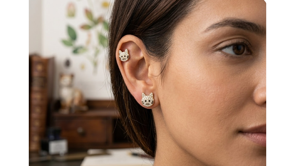 Aros Gatito Brillante con Cristales – Estilo Dulce y Sofisticado 2