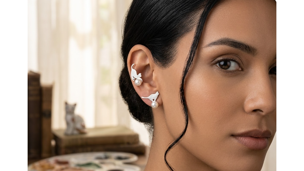 Pendientes Asimétricos Gato Minimalista con Perla 2