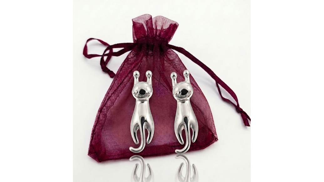 Aros Gato Negro Minimalista con Detalles Brillantes – Estilo Elegante y Audaz 3