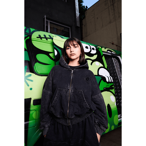 POLERON BOXY "GODERSIXTREINO777" FRENCH TERRY STONE ZIP