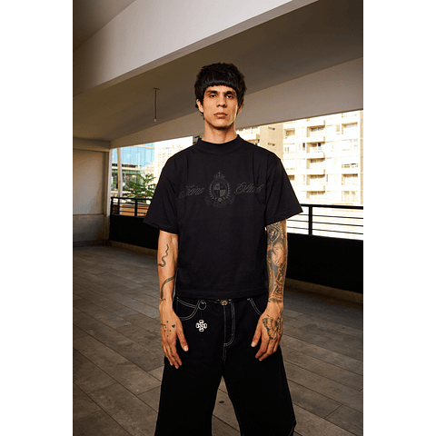 POLERA BOXY FIT "YOUNG MONEY"  PUFF TRIPLE BLACK