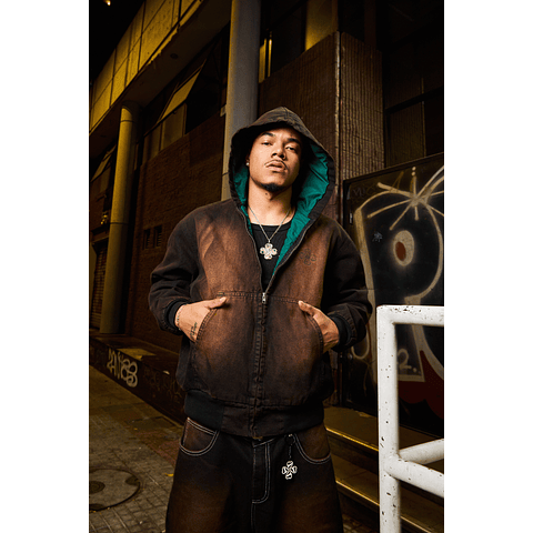 DENIM HODDIE JACKET "TREINO INC" FADE DESSERT