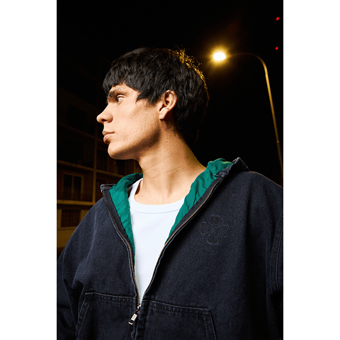 DENIM HODDIE JACKET "TREINO INC" STONE WASH