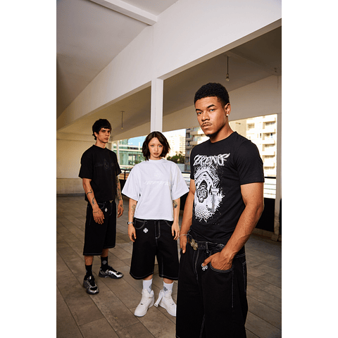 JORT BAGGY "TREBOL" RAW NEGRO WHITE SEAMS