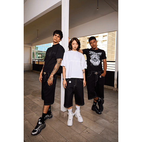 JORT BAGGY "TREBOL" RAW NEGRO WHITE SEAMS
