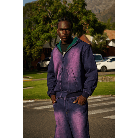 DENIM HODDIE JACKET "TREINO INC" PURPLE SWAG