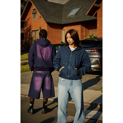 DENIM HODDIE JACKET "TREINO INC" PURPLE SWAG
