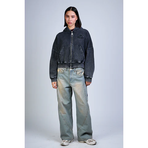 POLERON BOXY "RIVELAZIONE" LIGHT FRENCH TERRY STONE ZIP