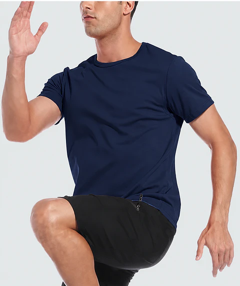 Quick Dry manga curta esporte t-shirt para homens e mulheres — Azul marinho / G