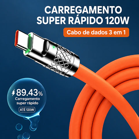 Cabo de carregamento rápido tipo C Micro3 em 1 — Laranja