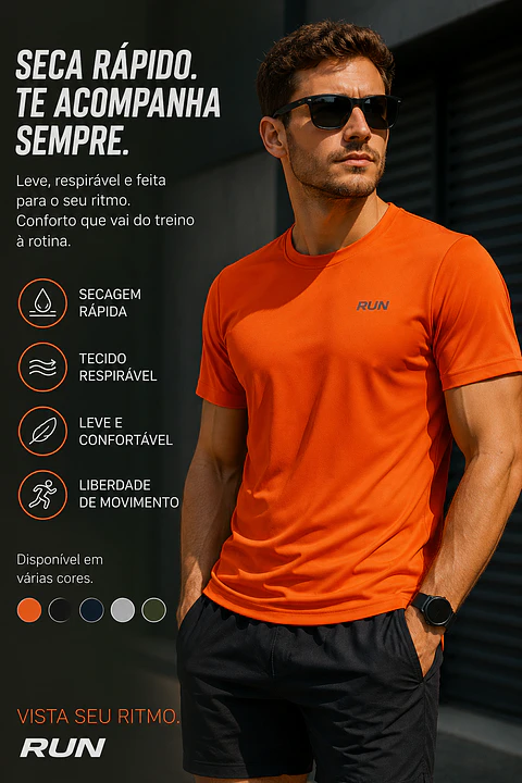 Camiseta de secagem rápida masculina — Laranja / M