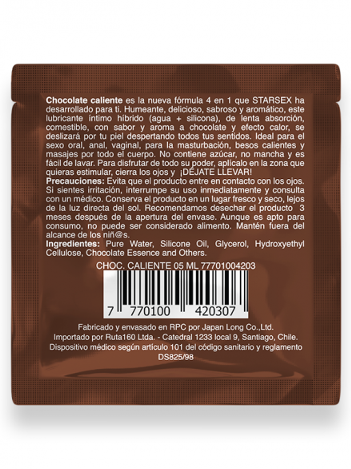 Sachet Lubricante 4 En 1 Chocolate Caliente 5ml 2