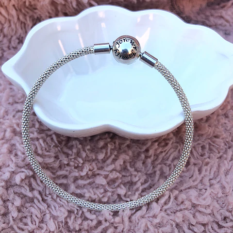 Pulsera Rígida Tejida Amor y Familia Plata 925