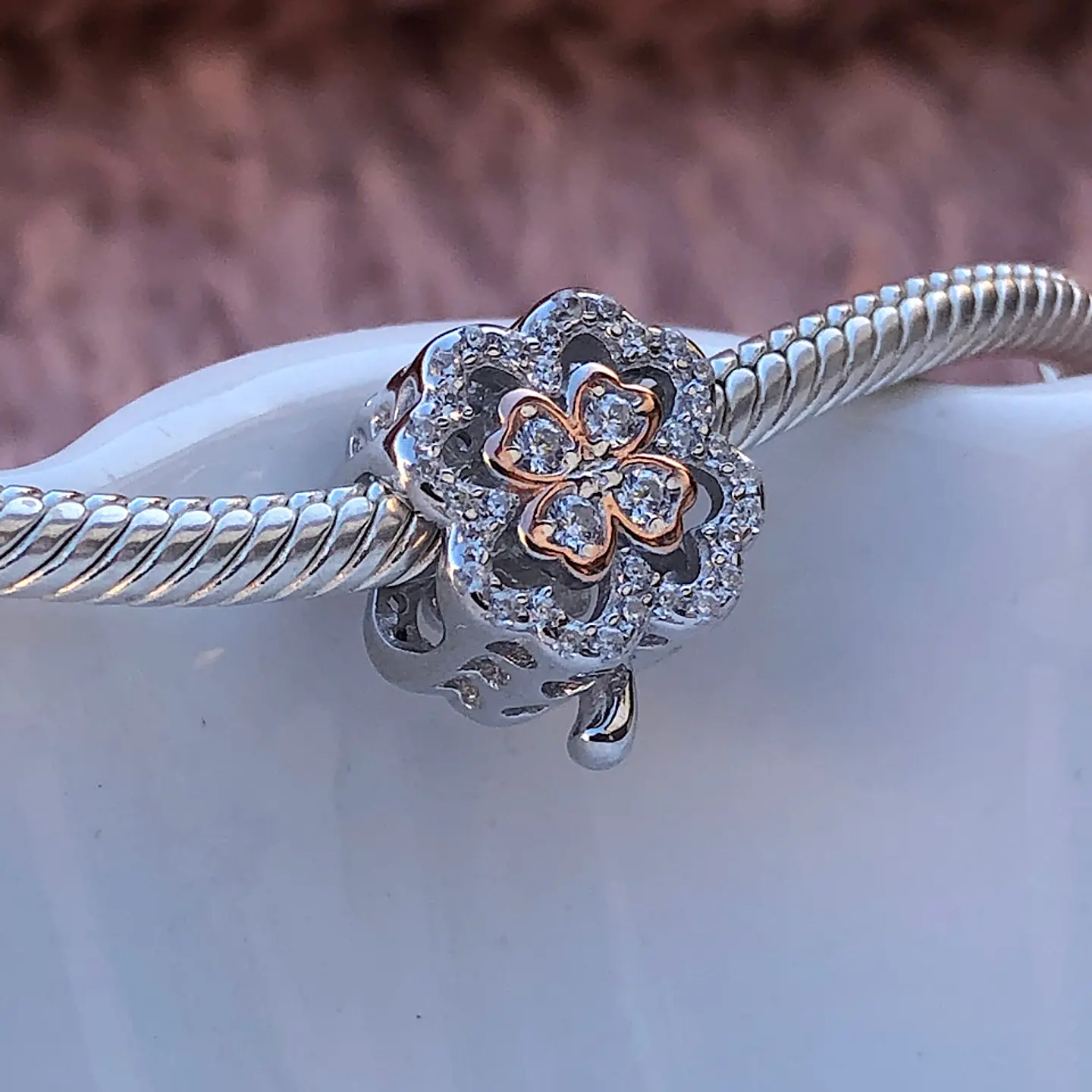 Charm Trébol Lucky Rose Plata 925 1