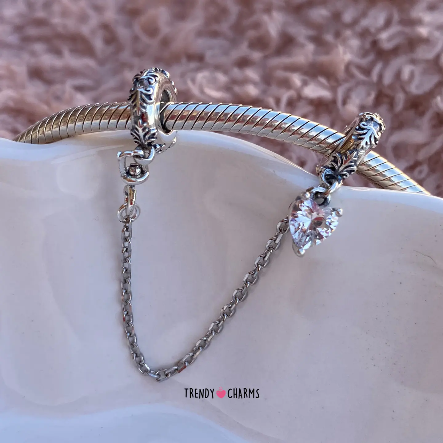 Cadena de Seguridad Corazón Brillante Plata 925 1