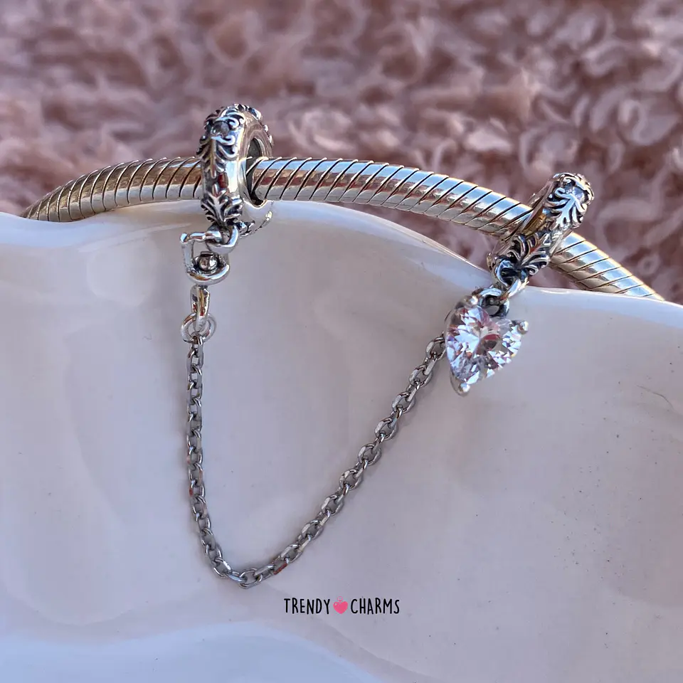 Cadena de Seguridad Corazón Brillante Plata 925 1