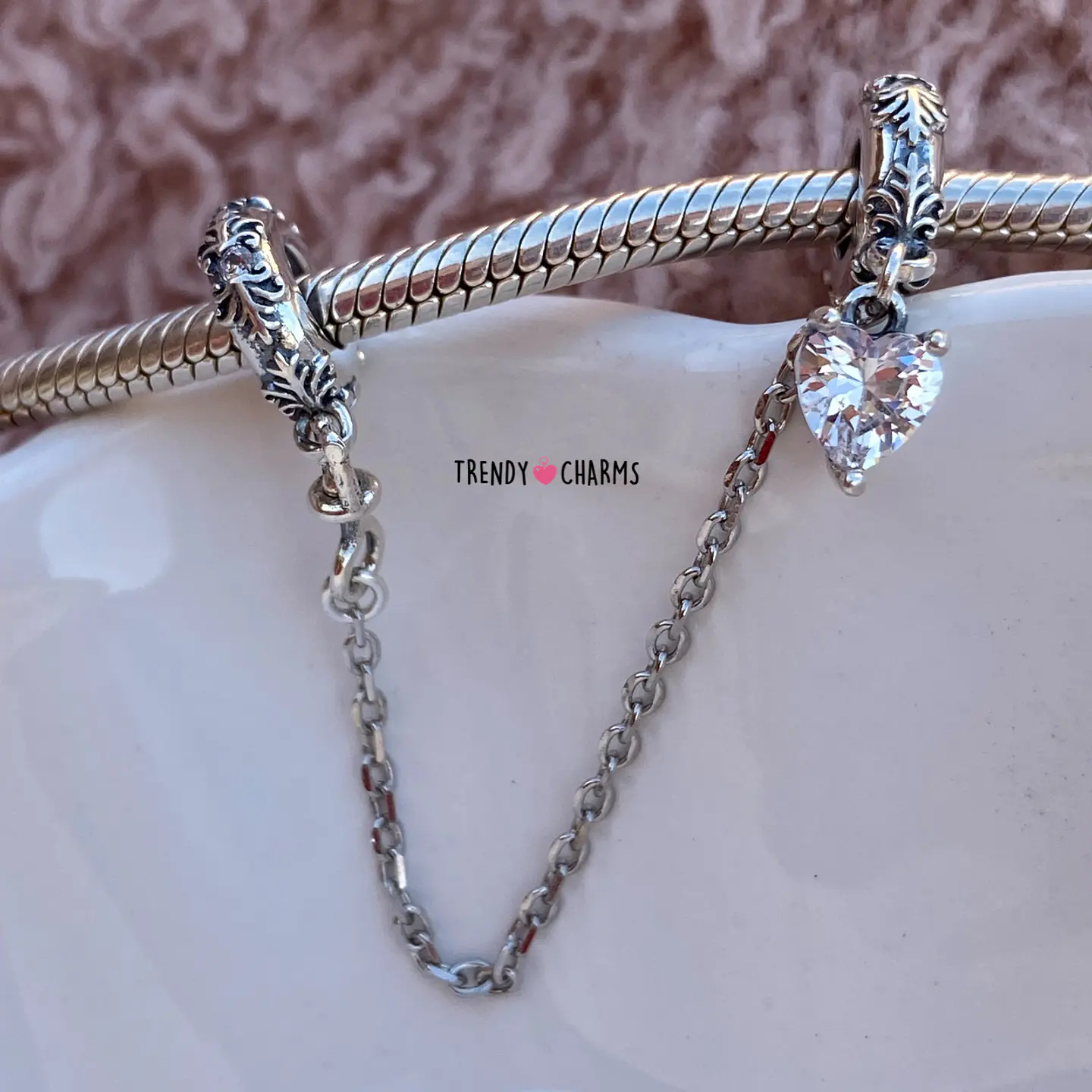 Cadena de Seguridad Corazón Brillante Plata 925 2