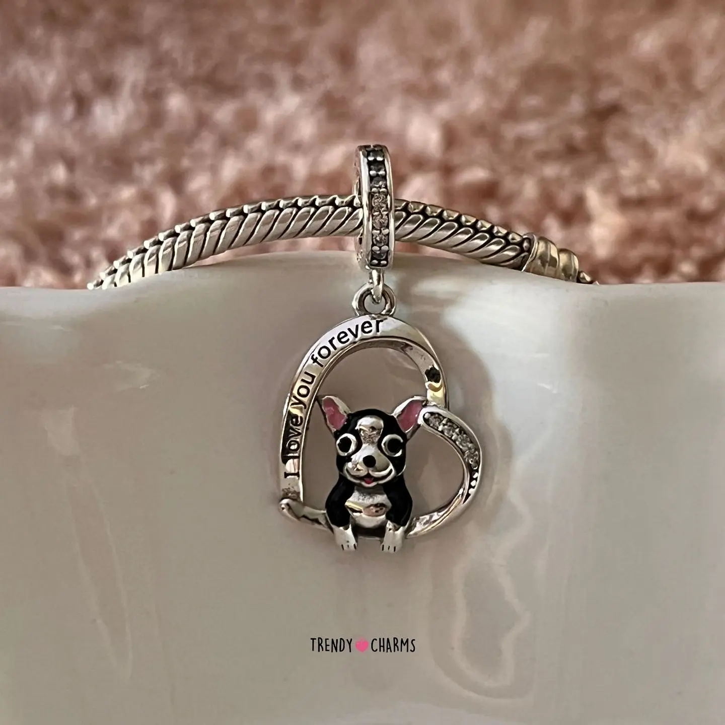 Charm Perro Boston Terrier Te Amo Plata 925 1