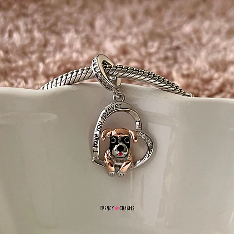 Charm Perro Boxer Te Amo Plata 925