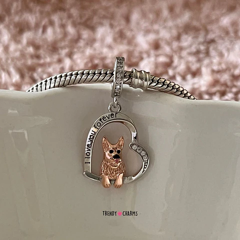 Charm Perro Pastor Alemán Te Amo Plata 925