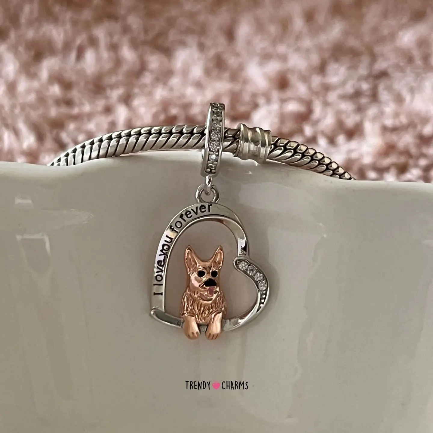 Charm Perro Pastor Alemán Te Amo Plata 925 1