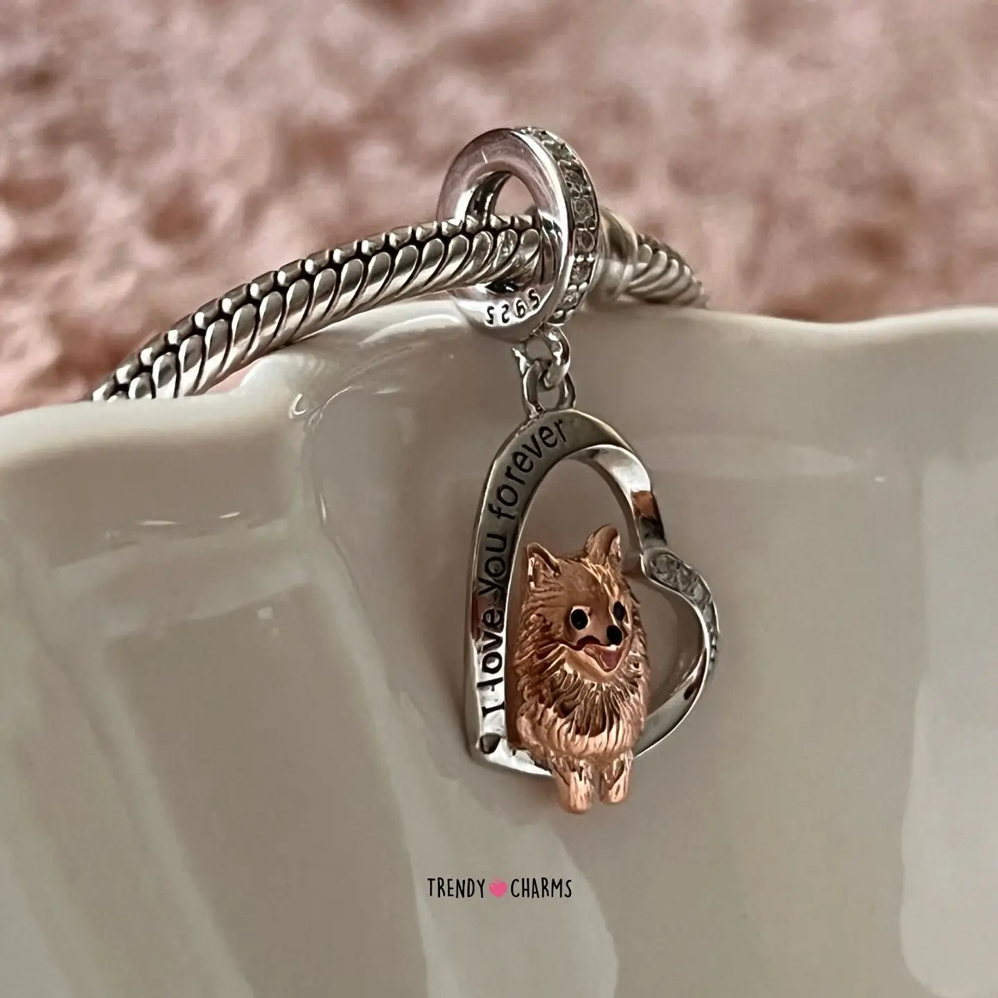 Charm Perro Pomerania Te Amo, Plata 925 3