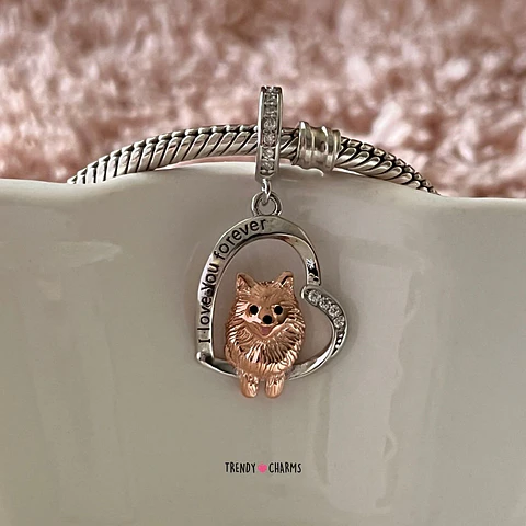 Charm Perro Pomerania Te Amo, Plata 925