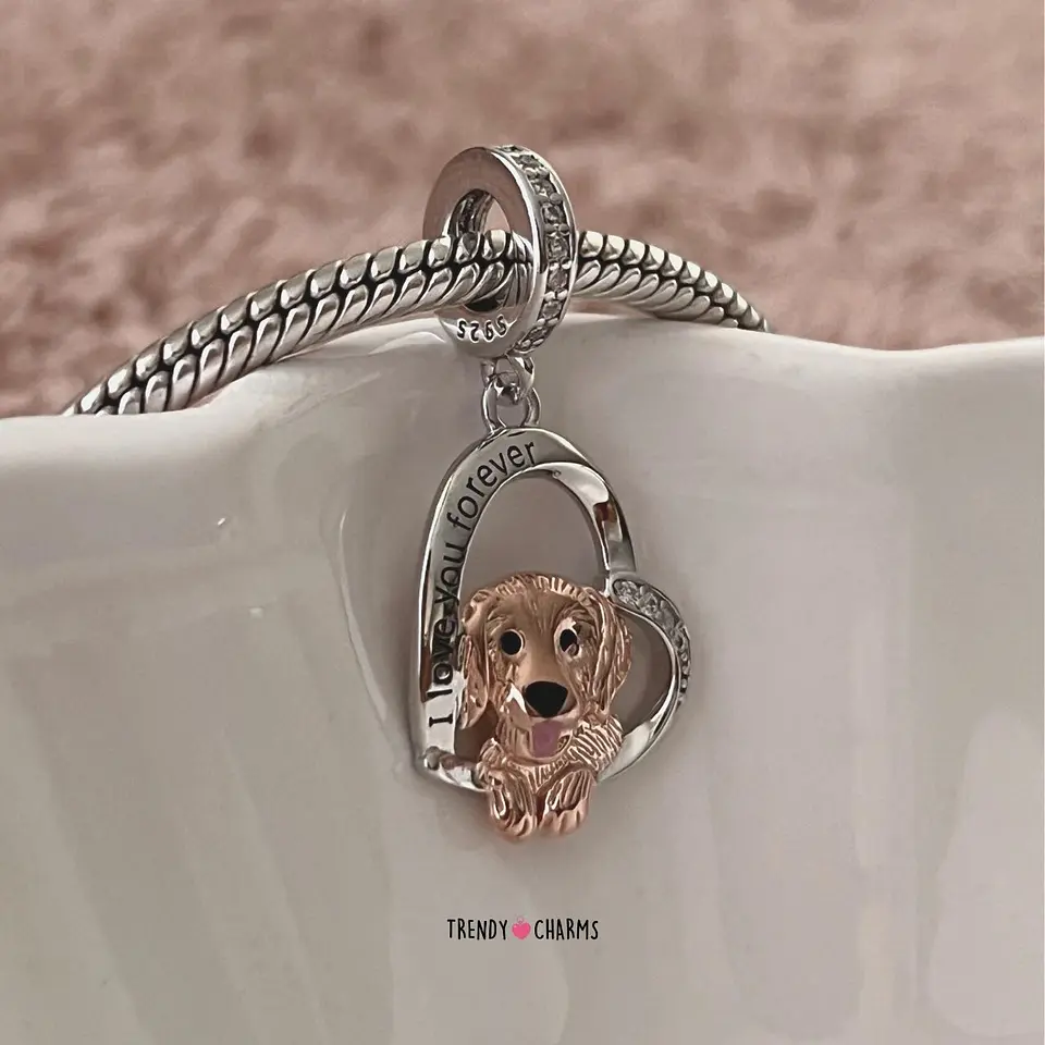 Charm Perro Labrador Golden Retriever Te Amo Plata 925 3
