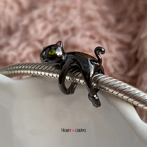 Charm Gato Negro de la Suerte Plata 925