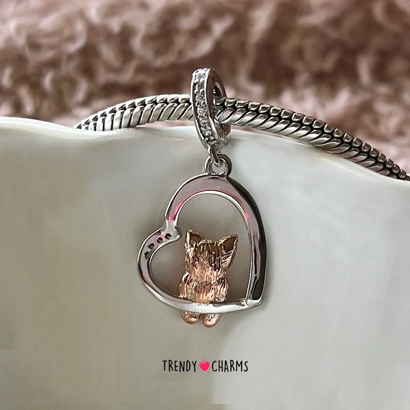 Charm Perro Yorkshire Terrier Te amo Plata 925 4