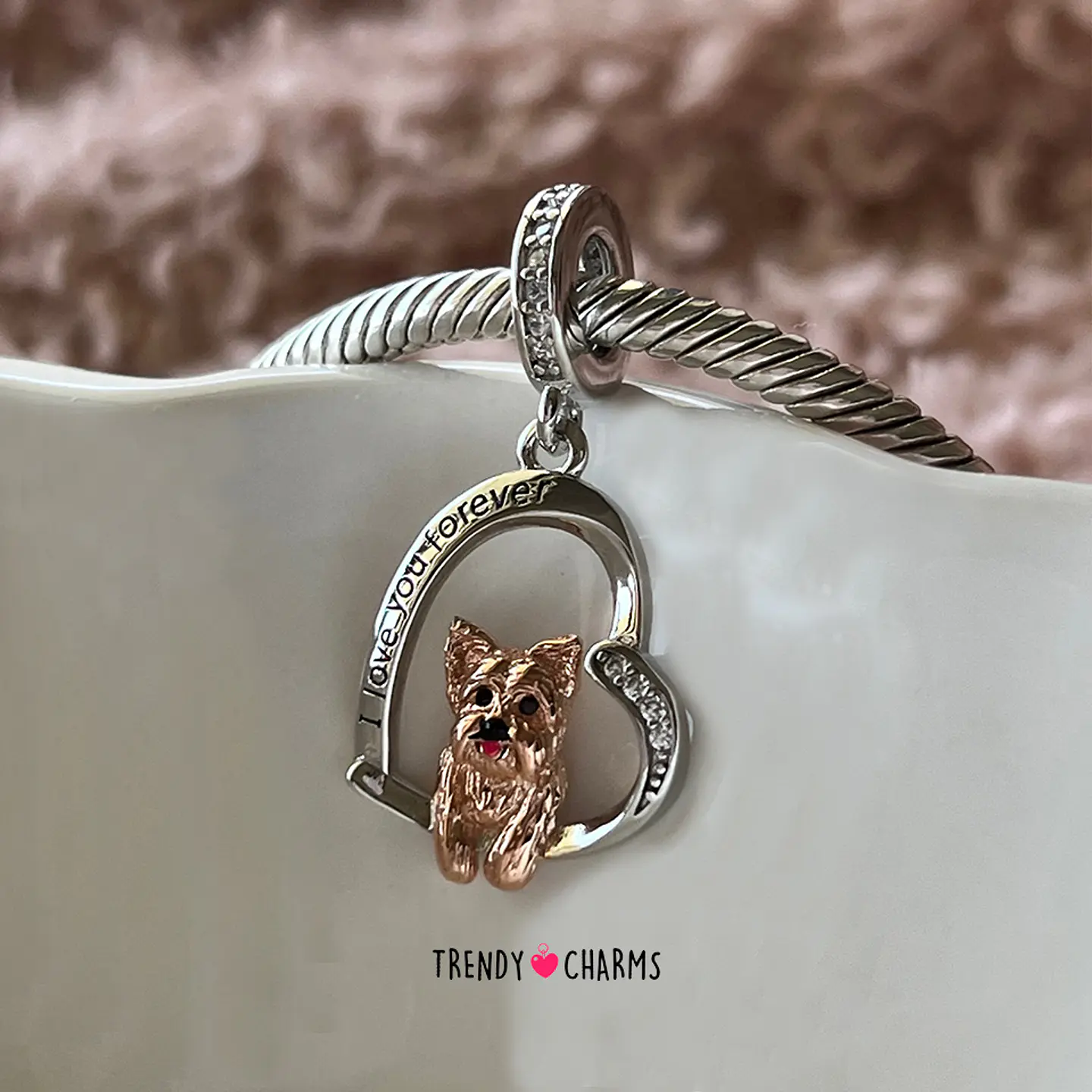 Charm Perro Yorkshire Terrier Te amo Plata 925 1