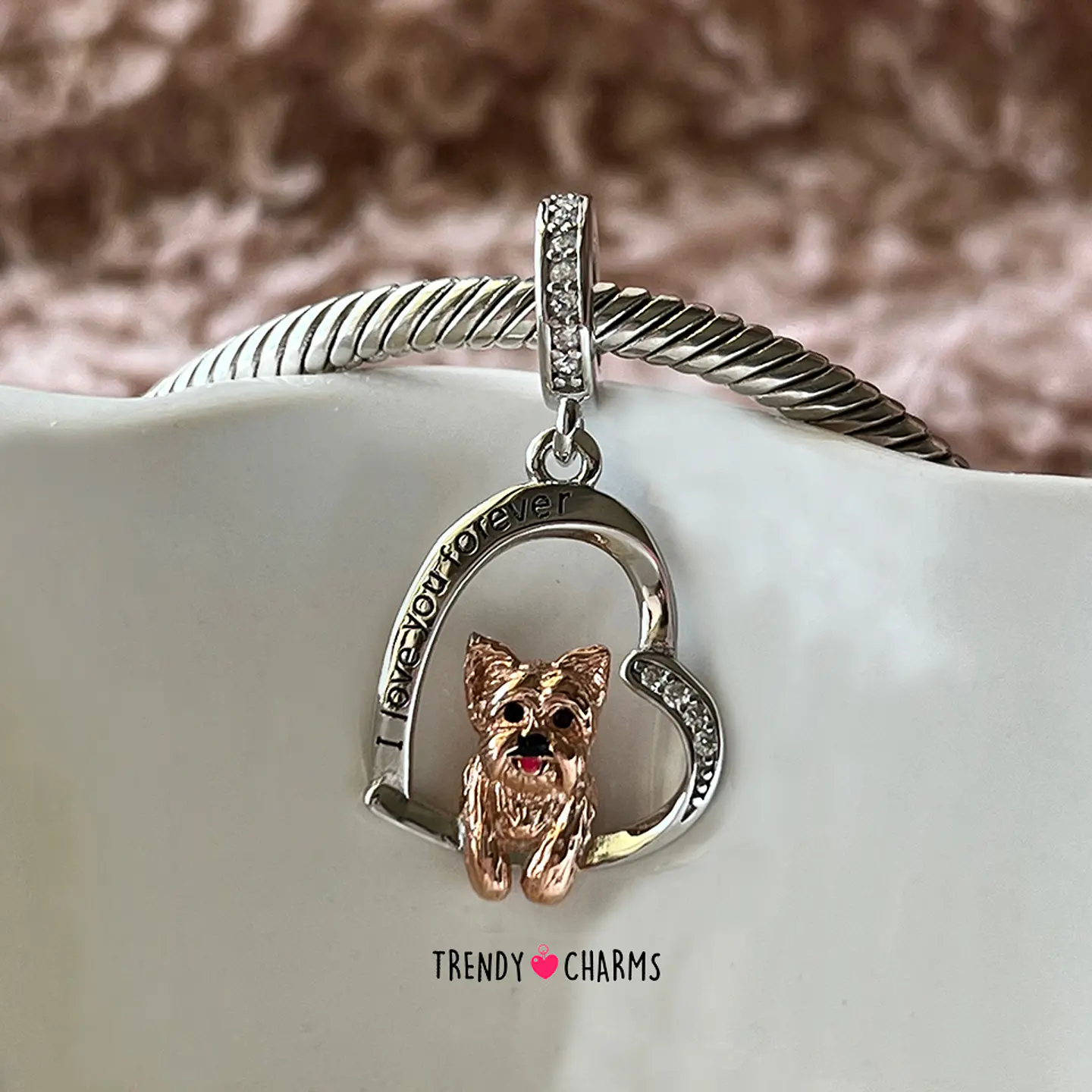Charm Perro Yorkshire Terrier Te amo Plata 925 2