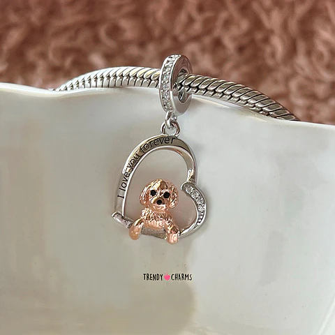Charm Perro Poodle Te Amo Plata 925