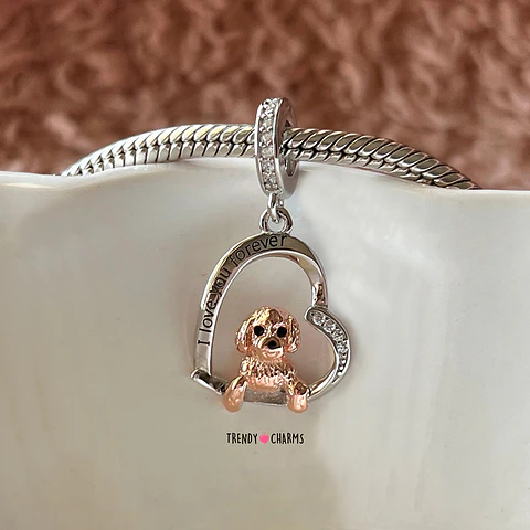 Charm Perro Poodle Te Amo Plata 925