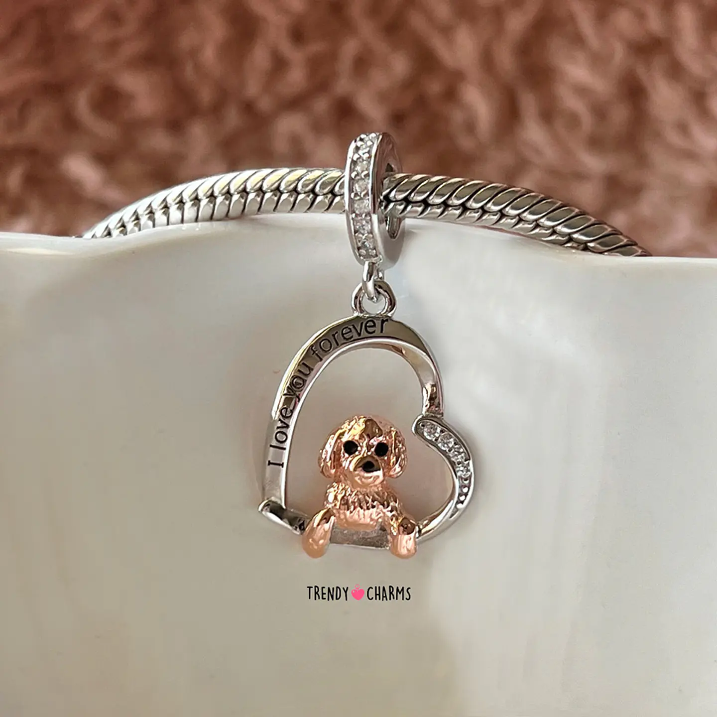 Charm Perro Poodle Te Amo Plata 925 1