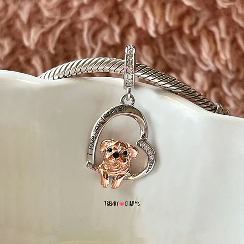 Charm Perro Pug Te Amo Plata 925