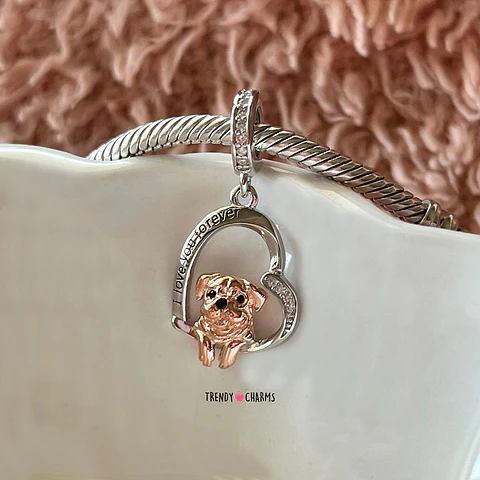 Charm Perro Pug Te Amo Plata 925
